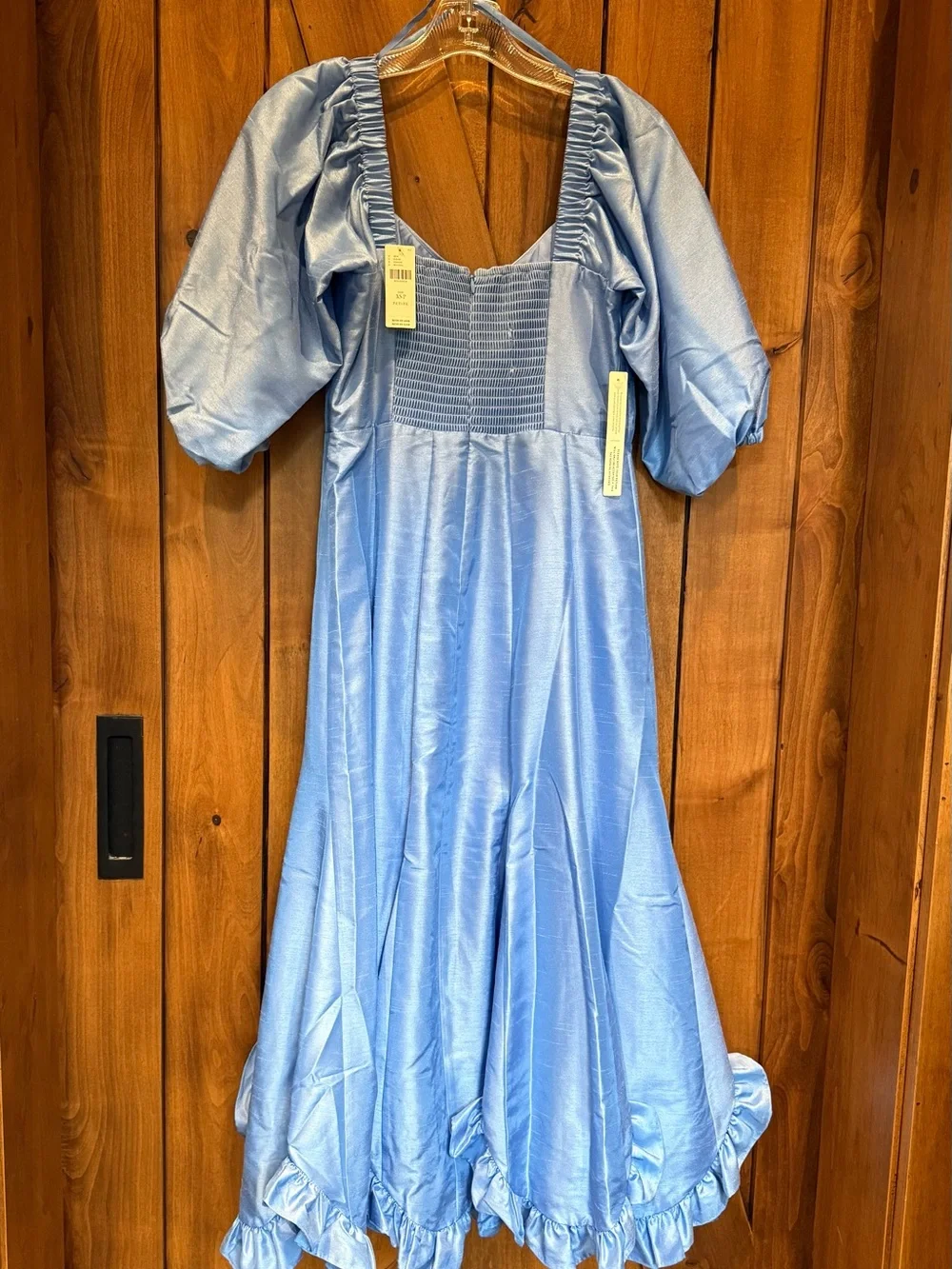 Anthropologie NWT Light Blue Twist Front Puff Sleeve Ruffle Hem Dress XSP